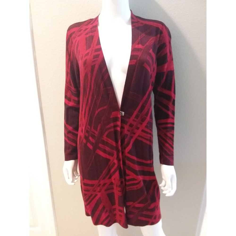 Chico's Cardigan Sweater Open size 0 or Small  red black soft Light  stretch